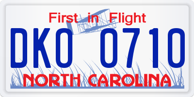 NC license plate DKO0710
