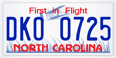NC license plate DKO0725