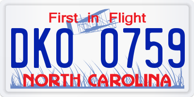 NC license plate DKO0759