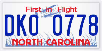 NC license plate DKO0778