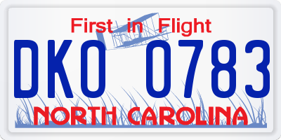 NC license plate DKO0783