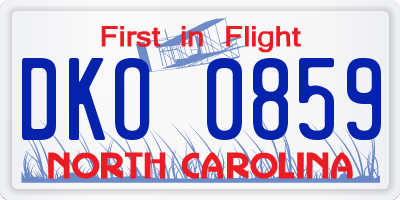 NC license plate DKO0859