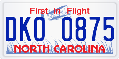 NC license plate DKO0875