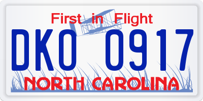 NC license plate DKO0917