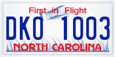 NC license plate DKO1003