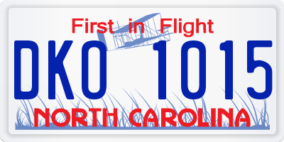 NC license plate DKO1015