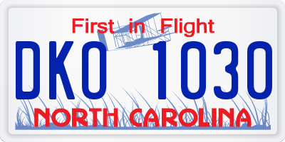 NC license plate DKO1030