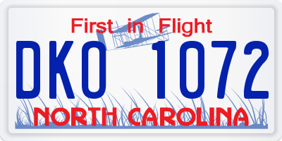 NC license plate DKO1072