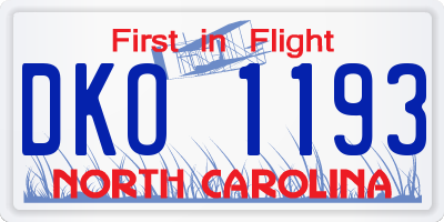 NC license plate DKO1193