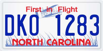 NC license plate DKO1283