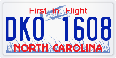 NC license plate DKO1608