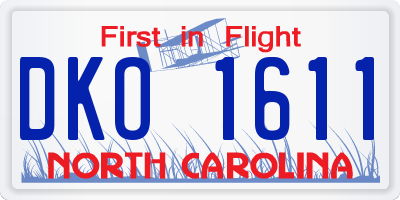 NC license plate DKO1611