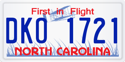 NC license plate DKO1721