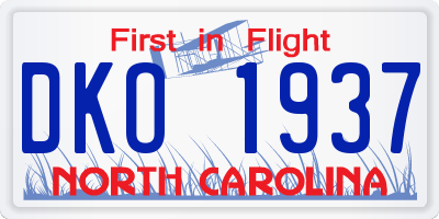NC license plate DKO1937