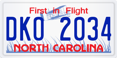 NC license plate DKO2034