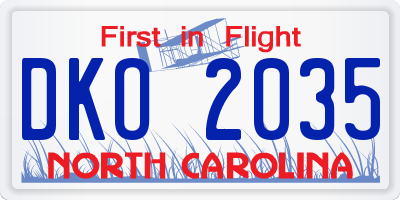 NC license plate DKO2035