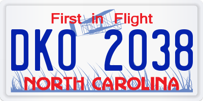 NC license plate DKO2038