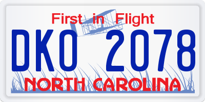 NC license plate DKO2078
