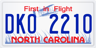 NC license plate DKO2210