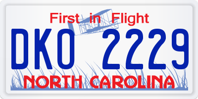 NC license plate DKO2229