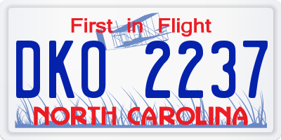 NC license plate DKO2237