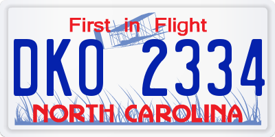 NC license plate DKO2334