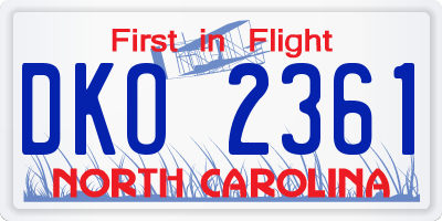 NC license plate DKO2361