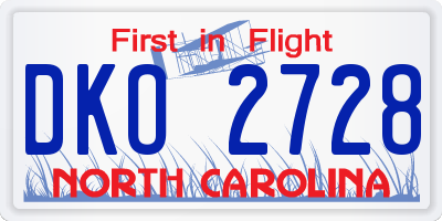 NC license plate DKO2728