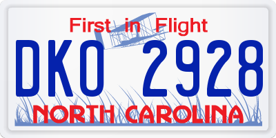 NC license plate DKO2928