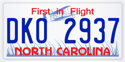NC license plate DKO2937