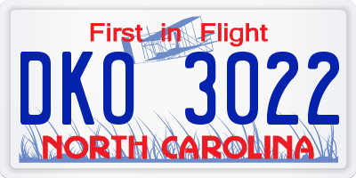 NC license plate DKO3022