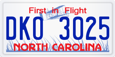 NC license plate DKO3025