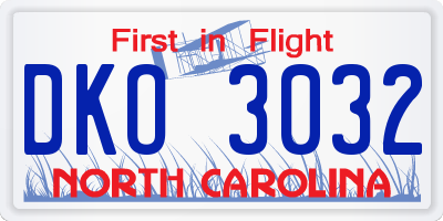 NC license plate DKO3032