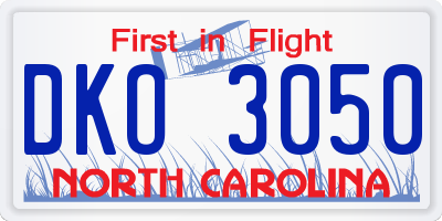 NC license plate DKO3050