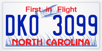 NC license plate DKO3099