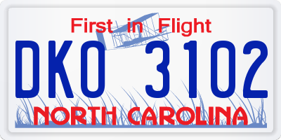 NC license plate DKO3102