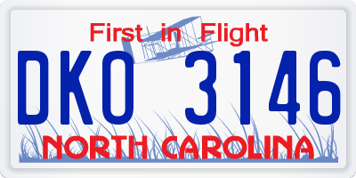 NC license plate DKO3146