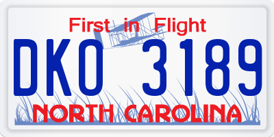 NC license plate DKO3189