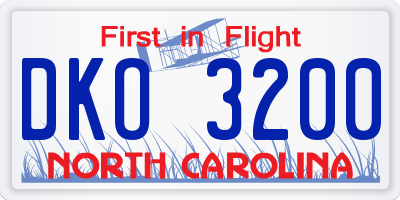 NC license plate DKO3200