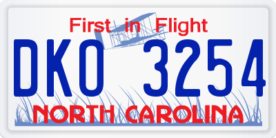 NC license plate DKO3254