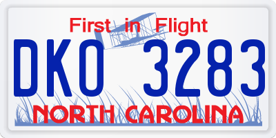 NC license plate DKO3283
