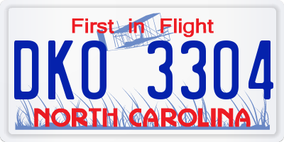 NC license plate DKO3304