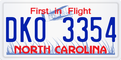 NC license plate DKO3354