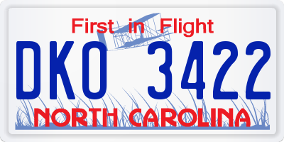 NC license plate DKO3422