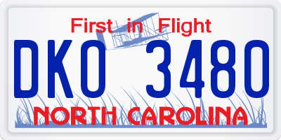 NC license plate DKO3480
