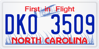 NC license plate DKO3509