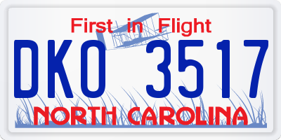 NC license plate DKO3517