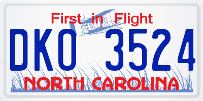 NC license plate DKO3524