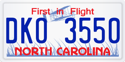 NC license plate DKO3550