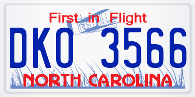 NC license plate DKO3566